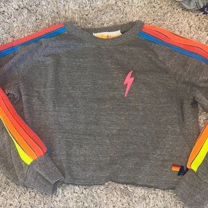 Aviator Nation cropped neon bolt crewneck